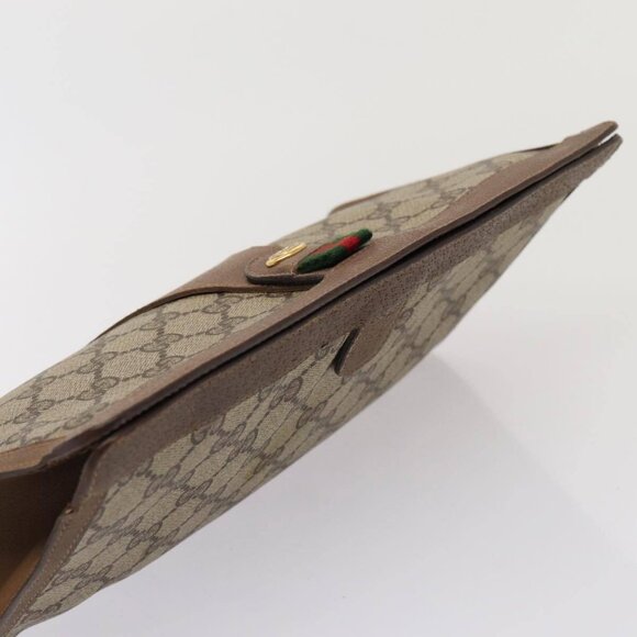 GUCCI GG Supreme Web Sherry Line Clutch Bag PVC Beige Red - Picture 11 of 16